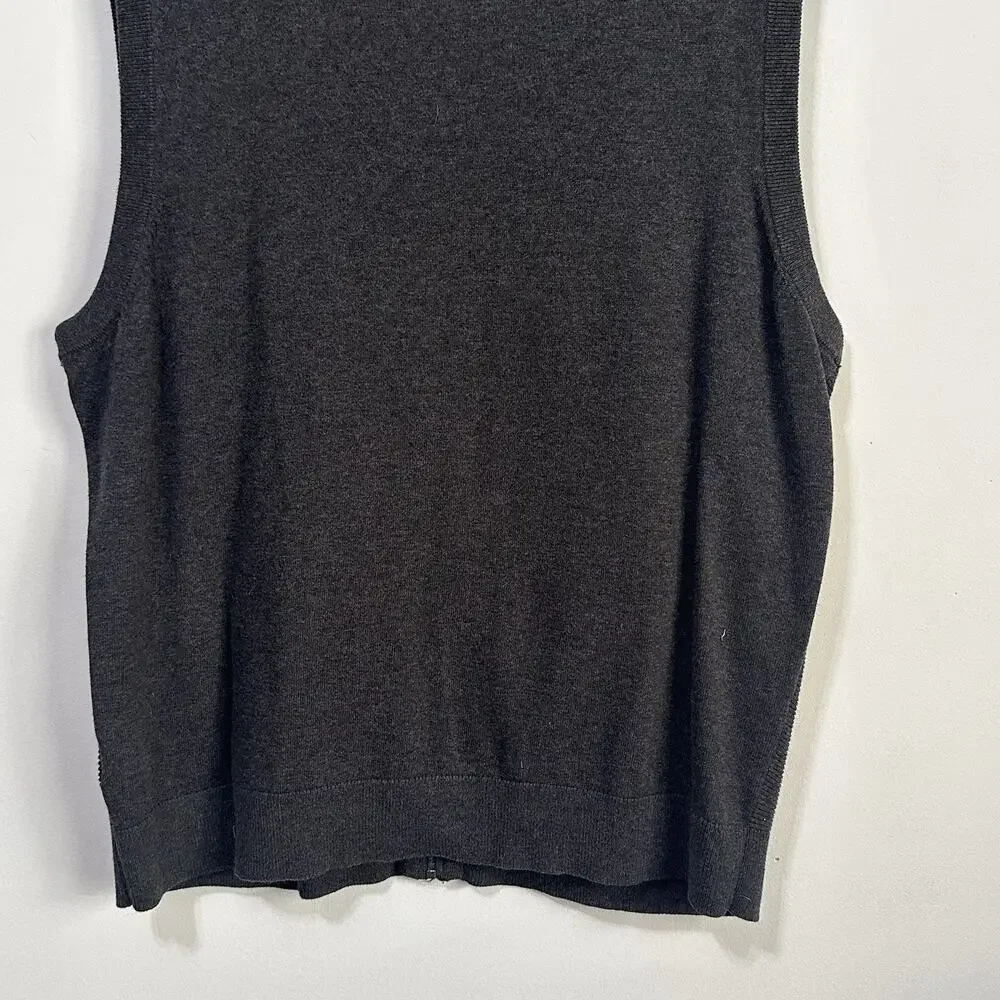 Roundtree & Yorke Mens Zip Front Sweater Vest XL Gray Faux Suede Patch Work Knit
